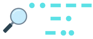 Magnifying glass hovering over a turquoise bar and dot chart, symbolizing data analysis.